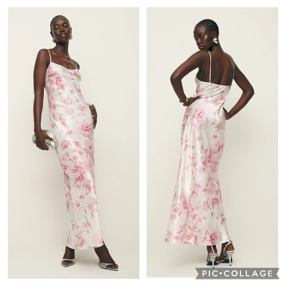 Reformation Dresses & Skirts - Reformation XS Parma Silk Maxi Dress in Swoon Pink White
